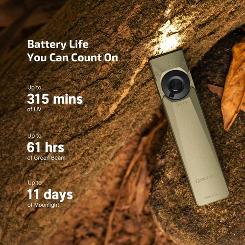 Vista 8 de OLIGHT Arkfeld Ultra - Linterna plana EDC de 1400 lúmenes, linterna de bolsillo compacta recargable que combina LED blanco, UV y haz verde, triple