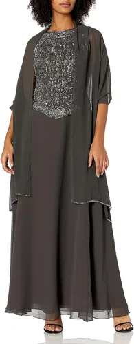 Vista 9 de J Kara Vestido acampanado sin mangas con cuentas de 2 piezas para mujer Blush/Blanco/Plata