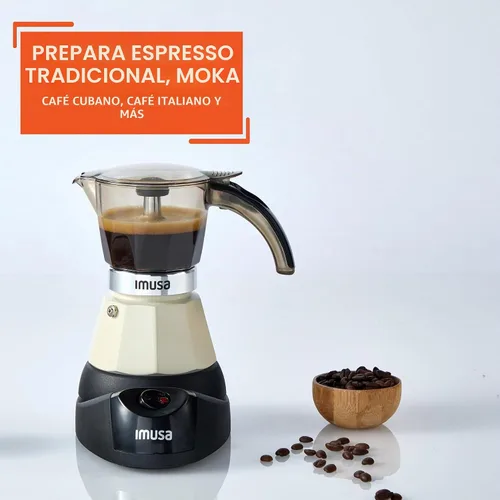 Vista 5 de IMUSA Cafetera eléctrica de almendras de 3 o 2 tazas, cafetera moka compacta con función de mantener el calor, base desmontable, cafetera de leche