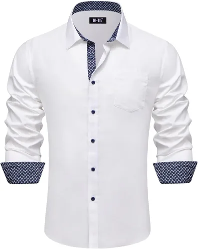 Vista 44 de Hi-Tie Camisa de manga larga jacquard con contraste interior sin arrugas para hombre