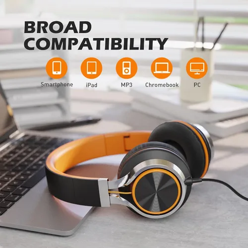 Vista 6 de Auriculares Ailihen C8, ligeros y plegables con micrófono para iPhone, iPad, iPod, teléfonos inteligentes Android, computadoras, laptop, Mac, Negro