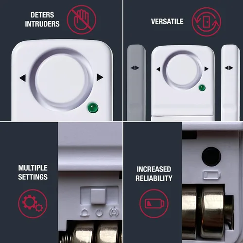 Vista 2 de SABRE Alarma de puerta o ventana con control remoto, alarma de 120 dB, audible hasta 750 pies (754.6 ft), 4 ajustes ajustables, brazo y desarma