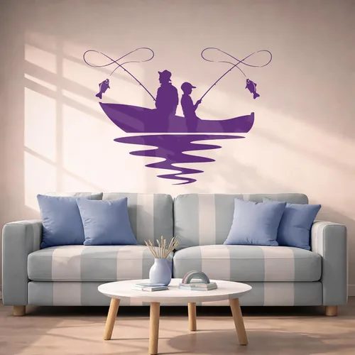 Vista 5 de Vinilo adhesivo para pared, diseño de lago, barco, pasatiempo, club de pescado, decoración grande (g1196), color negro