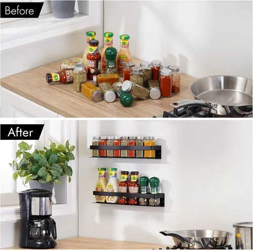 Vista 6 de KES KSR401S40-BK-P2 - Organizador de especias de cocina, organizador de condimentos de aluminio de 16 pulgadas, soporte para especias de pared