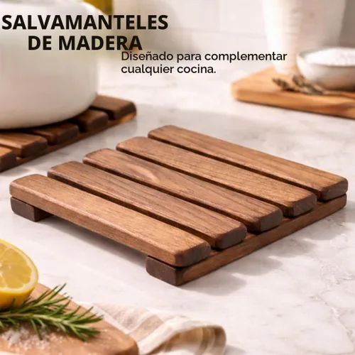 Vista 7 de LO-MAS - Salvamanteles de madera para ollas y sartenes calientes, madera de acacia sólida resistente al calor, protector duradero de cocina y mesa