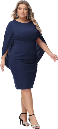 Vista 4 de Hanna Nikole Vestidos de gasa para mujer, talla grande, con volantes, estilo midi, bodycon