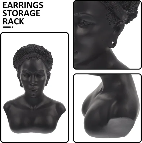 Vista 3 de Zerodeko Negro Africano Joyería Busto Maniquí Resina Joyería Collar Pendiente Colgante Soporte de Exhibición Organizador Decoración del Hogar