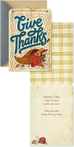 Vista 2 de Hallmark Surtido de tarjetas de Acción de Gracias de grano de madera (3 tarjetas con sobres) Live, Laugh, Love, Give Thanks, Cornucopia