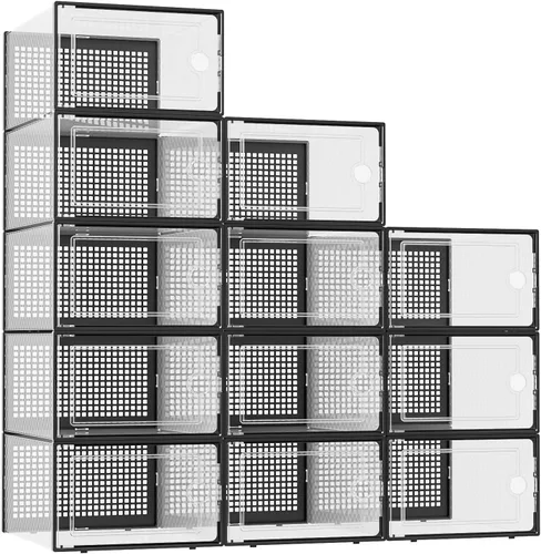Vista 19 de Kuject Cajas de almacenamiento de zapatos grandes, 12 unidades, organizador Negro