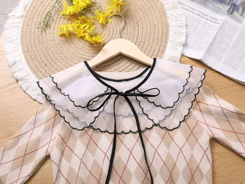 Vista 5 de Elerevyo Cuello falso desmontable, mini capa bordada semitransparente, gargantilla con cuello Ruff Dickey para mujer