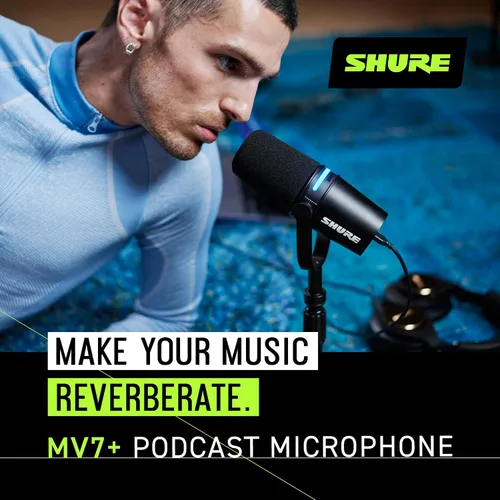 Vista 12 de Shure MV7+ - Micrófono dinámico para podcast con soporte, certificado OBS, audio mejorado, panel LED, salidas USB-C y XLR, modo de nivel automático