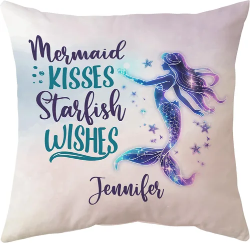 Vista 9 de Hyturtle Bonita almohada de sirena personalizada (inserto incluido) – Regalos para niñas, mujeres, niños – Regalos de cumpleaños para amantes