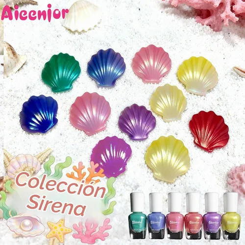 Vista 6 de Esmalte de uñas de perlas de secado rápido, no tóxico, a base de agua, pelable, para niños, esmalte de uñas de sirena iridiscente para niños, para 6