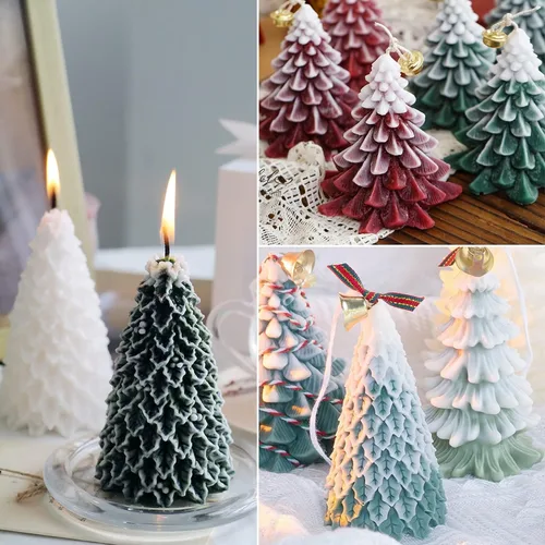 Vista 5 de 5 moldes de silicona de Navidad, 4 moldes de silicona para velas de árbol de Navidad y cono de pino, molde en forma de tema de Navidad para velas