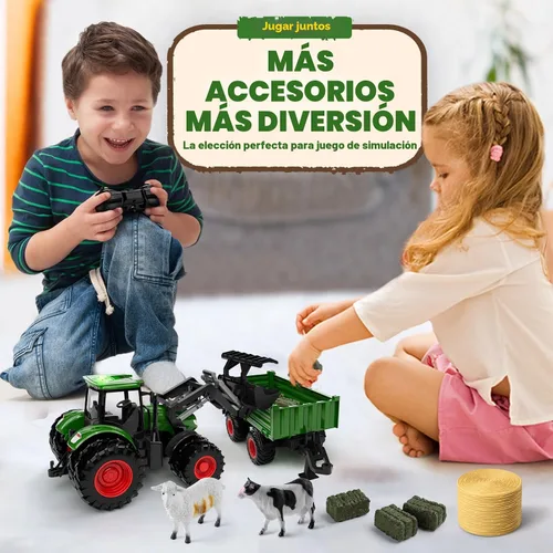 Vista 8 de Uarzt Tractor de juguete a control remoto con remolque Juego de vehículos de granja de metal con luces y diseño de 8 ruedas, camión tractor RC
