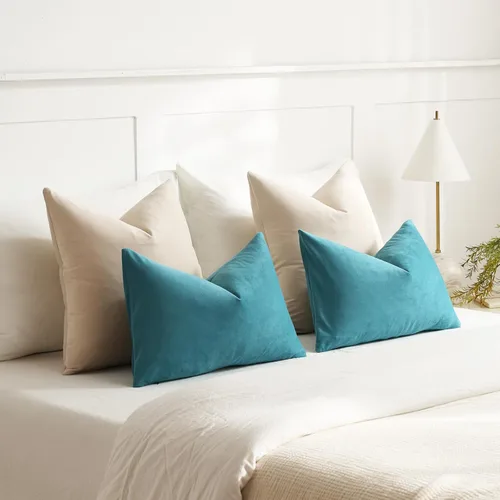 Vista 5 de Fundas de almohada de 16 x 16 pulgadas, color beige: paquete de 2 fundas de almohada decorativas de terciopelo suave y acogedoras para sofá, sala