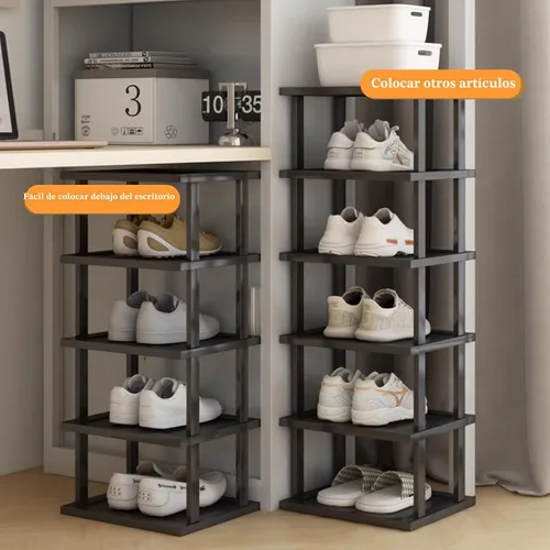 Vista 5 de Zapatero vertical – Organizador de zapatos alto y estrecho para espacios pequeños, estante de bambú de 5 niveles para entrada, armario, esquina