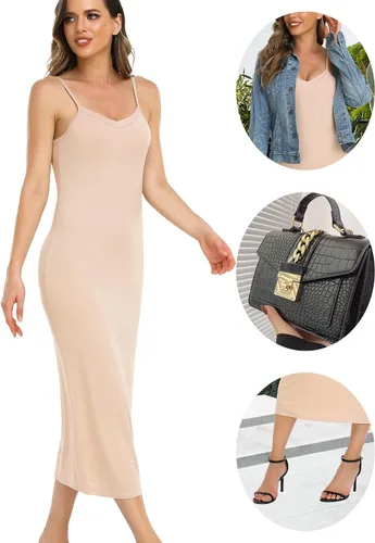 Vista 4 de Vlazom Vestido largo para mujer, básico, ajustable, tirantes delgados, vestido sin cordones, suave cuello en V, camisón debajo de los vestidos
