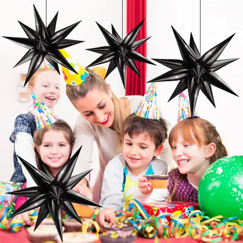Vista 4 de FUNTOOB Globos de estrella negra, globo metálico de papel de aluminio, globos de cono negro, globo con forma de estrella en explosión
