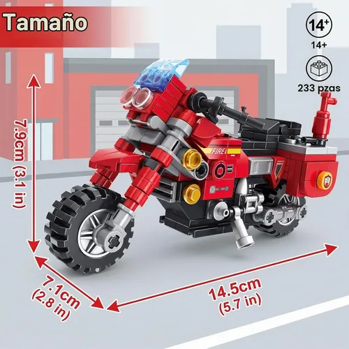 Vista 3 de City Fire - Juego de construcción de motocicleta de 233 piezas, bloques de construcción de rescate de incendios compatibles con Lego, juguetes