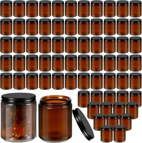 Vista 8 de Lallisa - Paquete de 32 tarros de vidrio ámbar de 8 onzas con tapas negras, recipiente recargable