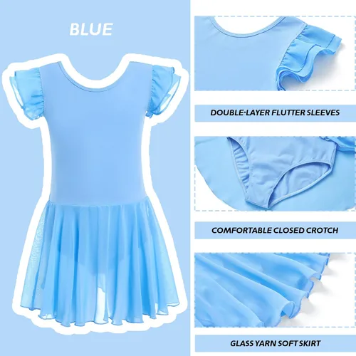 Vista 5 de HiDance Leotardos de ballet para niñas, vestido de baile de bailarina, leotardos de ballet con falda