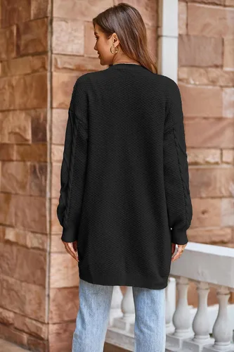 Vista 7 de GRACE KARIN Cárdigan de manga larga para mujer, de gran tamaño, grueso, de punto trenzado, casual, frente abierto, longitud hasta la cadera, ropa