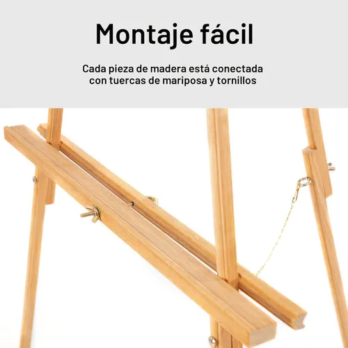Vista 3 de Caballete de trípode con marco en A de 65 pulgadas, caballete de exhibición de madera con soporte de lona ajustable, caballete de suelo