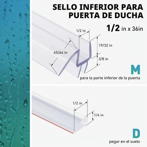 Vista 2 de Junta inferior para puerta de ducha, 2 piezas de 1/2 x 36 pulgadas