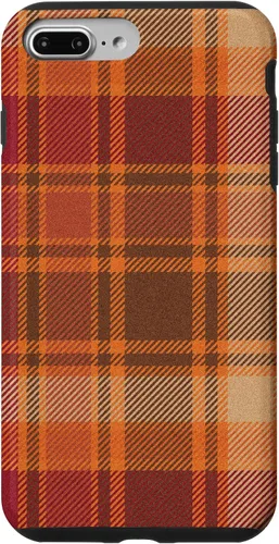 Vista 12 de iPhone 16 Vintage Halloween Naranja Rojo Plaid Otoño Calabazas Caso