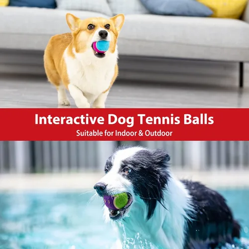 Vista 6 de Gigwi Pelota de tenis chirriante para perros, pelota interactiva para perros pequeños y medianos, juguete de goma colorido y de rebote alto de 2.5