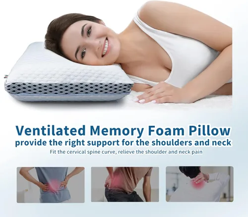 Vista 6 de MASTERY MART Almohada firme para un sueño profundo: espuma viscoelástica refrescante, altura ajustable, tamaño estándar, ideal para personas que