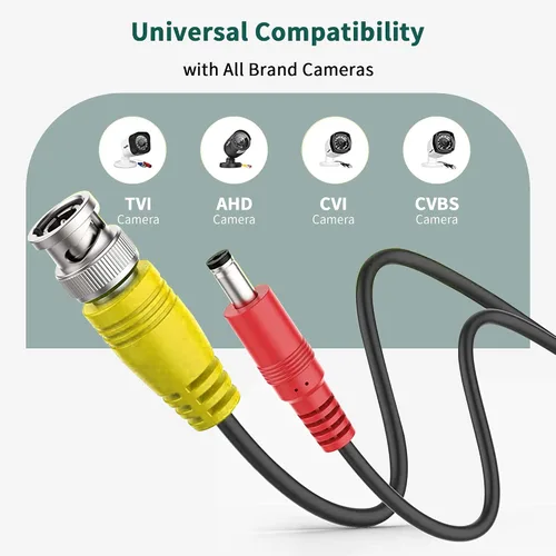 Vista 5 de Cables de cable BNC de alimentación de video negro de 25 pies compatibles con cámaras de seguridad Zosi CCTV DVR