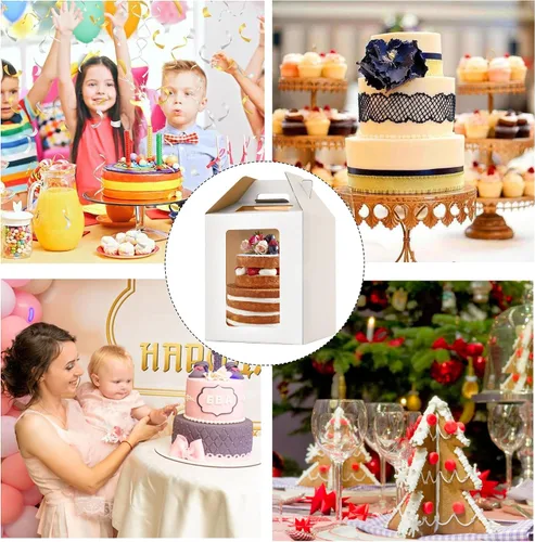Vista 6 de XININSUN Cajas para pasteles altas de 10 pulgadas con ventanas, 10x10x12 Transportador de pasteles alto, Caja para pasteles escalonados, Caja