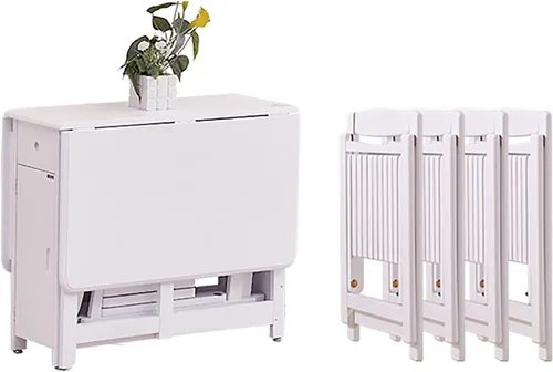 Vista 11 de Mesa y sillas plegables, mesa de comedor de extensión de hojas caídas con ruedas y cajón, juego de mesa de comedor de madera maciza de 5 piezas Negro