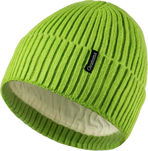 Vista 15 de Ocatoma Gorro para hombre y mujer, cálido gorro de invierno tejido con puños, suave y cálido, gorro de esquí unisex Camello gris