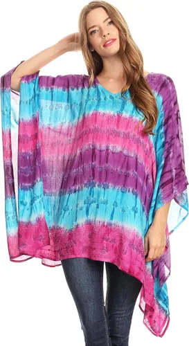 Vista 5 de Sakkas Adalwin Desert Sun - Blusa ligera con diseño de poncho circular con bordado