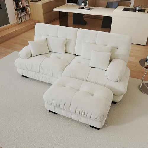 Vista 9 de Sofá modular de gran tamaño de 94 pulgadas, sofás seccionales grandes de color beige y blanco para sala de estar, juego de sofá de terciopelo, sofás