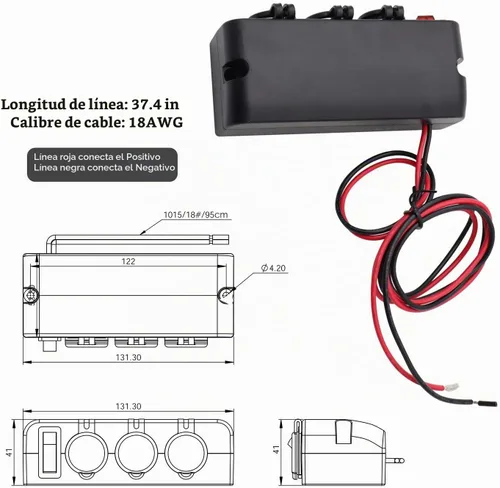 Vista 7 de Divisor de encendedor de cigarrillos de 3 enchufes, adaptador de toma de corriente de 12V con interruptores LED de encendido/apagado para automóvil