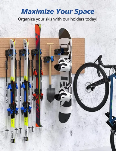 Vista 6 de Estante de pared para esquís y snowboard, soporte de pared para esquís y soporte de pared para esquís que ahorra espacio en el garaje, organizador
