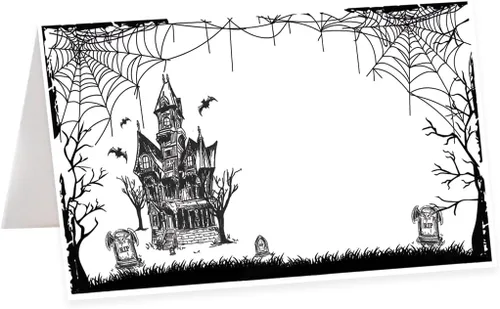 Vista 42 de Andaz Press Tarjetas de lugar con nombre de Halloween para colocar la mesa, etiquetas de alimentos en blanco para tarjetas de bufé de fiesta