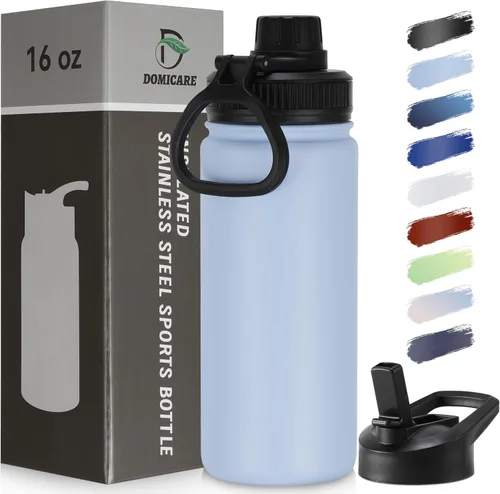 Vista 12 de DOMICARE Botella de agua para niños de 16 onzas para la escuela, de acero inoxidable, con aislamiento al vacío de doble pared, botella de agua