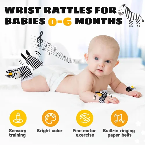 Vista 4 de Juguetes para bebés de 0 a 6 meses, juguetes de alto contraste para recién nacidos, juguetes en blanco y negro, calcetines y juguete de muñeca