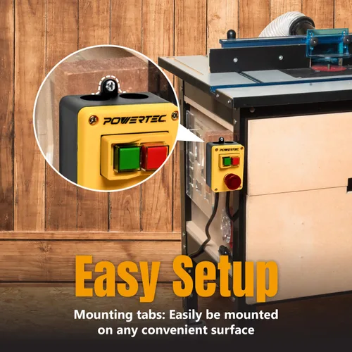 Vista 6 de POWERTEC Interruptor Magnético de 120V, 18A para Mesa de Router, Montaje Fácil en Mesa de Trabajo y Soporte de Herramientas, Interruptor