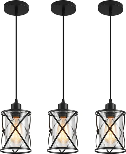 Vista 13 de Lámpara colgante industrial con pantalla de cristal, color negro mate, iluminación colgante ajustable estilo retro industrial, luz colgante, lámpara