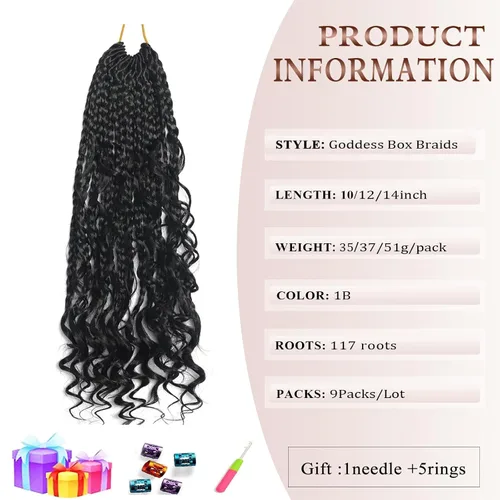 Vista 2 de Flagship 9 Paquetes Goddess Box Braids Cabello de Ganchillo para Mujeres Negras - 10 Pulgadas Pre-enrollado con Puntas Rizadas, Estilo Bohemio 1b