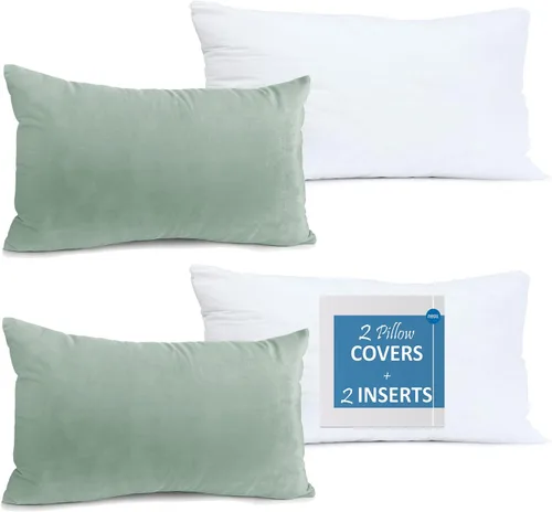 Vista 41 de Nestl Juego de 2 rellenos de almohada con terciopelo suave y sólido, juego de fundas de almohada cuadradas decorativas para sofá, automóvil Azul