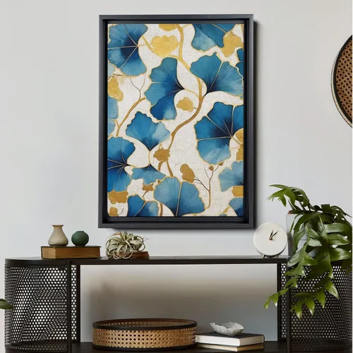 Vista 3 de Gold Turquoise Ginkgo Leaf Print, Captivating Plants Wall Art, Ginkgo Biloba Leaf Print Painting, Embrace the Serenity of Nature