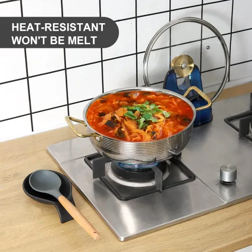 Vista 3 de Nihow Soporte de cuchara de cerámica: 4 pulgadas de soporte estable para utensilios - Soporte de cuchara resistente al calor para encimera de negro