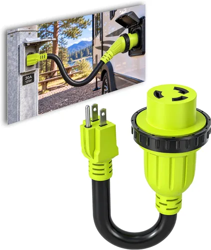 Vista 11 de Adaptador de enchufe RV de 15 amperios a 30 amperios, cable NEMA 5-15P a TT-30R, adaptador de corriente Dogbone de 12 pulgadas con cable STW de 10